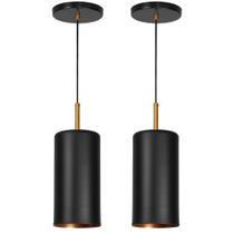 Kit 2 Lustres Pendente Bilboquê Cilindrico Preto com Cobre
