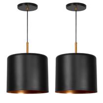 Kit 2 Lustres Pendente Bilboquê Grande Preto com Cobre