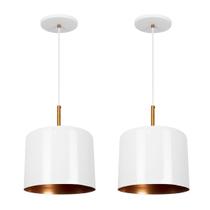 Kit 2 Lustres Pendente Bilboquê Medio Branco com Cobre