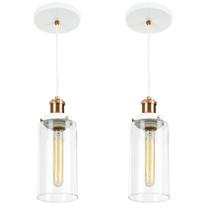 Kit 2 Lustres Pendente Château Cilindrico Vidro Branco Cobre Kit 2 Lustres Pendente Château Cilindrico Vidro Branco Cobre