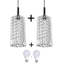 Kit 2 Lustres Pendente De Cristal Acrilico Clearcrillic com Kit 2 Lustres Pendente De Cristal Acrilico Clearcrillic com
