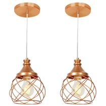 Kit 2 Lustres Pendente Esfera Aramado Cobre 15cm
