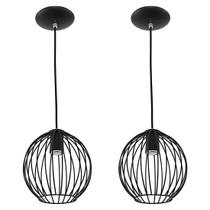 Kit 2 Lustres Pendente Esfera Bola Preto 18x19 cm Kit 2 Lustres Pendente Esfera Bola Preto 18x19 cm