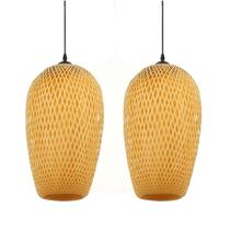 Kit 2 Lustres Pendente Java White Arrow em Bambu Natural 40x20 cm