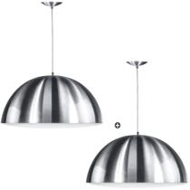 Kit 2 Lustres Pendente Meia Lua 40cm Alumínio New Escovado
