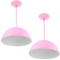 Kit 2 Lustres Pendente Meia Lua 40cm Alumínio Rosa Bebê