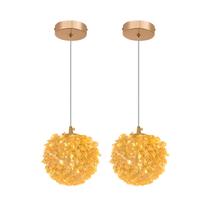 Kit 2 Lustres Pendente Ninho Bola Dente De Leão Cristal Dourado Led 3 em 1 Multicor Cabo 1,30m Bivolt