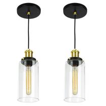 Kit 2 Lustres Pendentes Château Cilindrico Vidro Preto Gold Kit 2 Lustres Pendentes Château Cilindrico Vidro Preto Gold