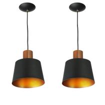 Kit 2 Lustres Pendentes Florença De Alumínio Preto Com Cobre Kit 2 Lustres Pendentes Florença De Alumínio Preto Com Cobre
