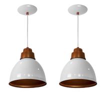 Kit 2 Lustres Pendentes Karina De Alumínio Branco C/ Cobre Kit 2 Lustres Pendentes Karina De Alumínio Branco C/ Cobre