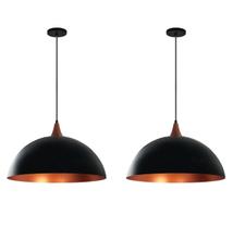 Kit 2 Lustres Pendentes Meia Lua Com Chapéu Preto Com Cobre Kit 2 Lustres Pendentes Meia Lua Com Chapéu Preto Com Cobre