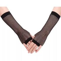 Kit 2 Luva Curta e Longa Arrastão Cor Preta Feminina Fantasia Cosplay Punk Rock Luva Gótica