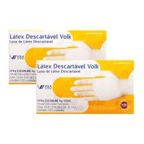 Kit 2 Luva de Látex Volk Descartável Natural Não Estéril com Amido Tamanho 7 (P) com 100 Unidades