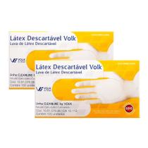 Kit 2 Luva de Látex Volk Descartável Natural Não Estéril com Amido Tamanho 8 (M) com 100 Unidades