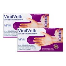 Kit 2 Luva de Vinil Descartável VinilVolk Não Estéril Sem Amido Tamanho 7(P) 100 Unidades