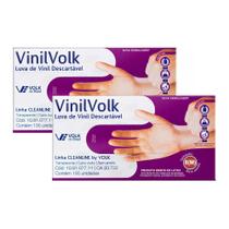 Kit 2 Luva de Vinil para Procedimentos VinilVolk Descartável Não Estéril Sem Amido Tamanho 8 (M) com 100 Unidades