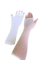 Kit 2 Luvas Arrastão Longa Carnaval Colorida Branca ( Par)