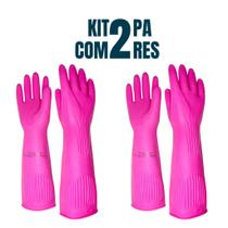 Kit 2 Luvas De Látex Antiderrapante Rosa Borracha Grossa