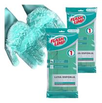 Kit 2 Luvas Esponja Multiuso Flash Limp Lav Carrro Louça Pet Verde-claro
