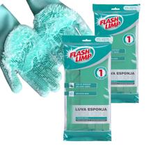 Kit 2 Luvas Esponja Silicone Multiuso Flash Limp Lava Carrro Louça Pet