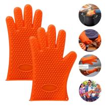 Kit 2 Luvas Térmica de Cozinha em Silicone Resistente Laranja 27cm Kit 2 Luvas Térmica de Cozinha em Silicone Resistente Laranja 27cm