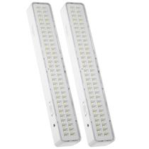 Kit 2 Luzes De Emergência Luminaria Emerrgencial Recarregável Bivolt 127v 220v 60 Leds Potente Branca Fria