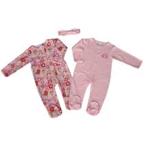 Kit 2 Macacão Bebê Algodão, Plush Mais Laço