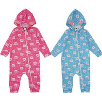 Kit 2 Macacão Bebê Menina Longo Inverno moletom Flanelado Punhos Ziper Capuz interativo 3D Roupa Frio tamanhos P M G
