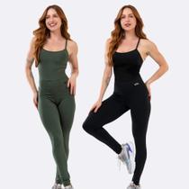 Kit 2 Macacão Fitness Blackout Alcinha Slim Zero Transparência Longo Exercício Funcional Inverno