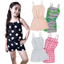 KIT 2 macacão infantil liso e estampado para menina 1 a 6 anos fresquinho verão roupa barata - Fortal