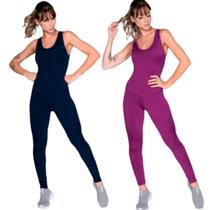 KIT 2 Macacão Liso Sem Bojo Vekyo Suplex Roupa para Academia Treino Musculação Moda Fitness Feminina