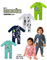 Kit 2 Macacão longo com punhos Enxoval Roupa Bebê Protetor Ziper Menino Menina 100 algodão Suedine Tamanhos P M G 1 2 3