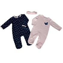 Kit 2 Macacão Menina Bebê Plush, Algodão Mais Laço