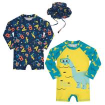 Kit 2 Macacão Roupa Praia Proteção Solar Uv Infantil Bebê Chapéu Piscina - Kamylus