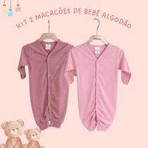 Kit 2 Macacões Bebê Suedine 100% Algodão Conforto Pé Aberto Rosa Tamanho:P
