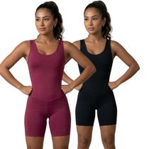 KIT 2 Macaquinho Fitness Liso Bella Fiore Sem Bojo Suplex Roupa Academia Treino Feminina Musculação Tamanho:PCor:Preto