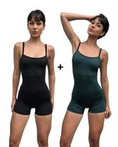 kit 2 Macaquinhos Fitness Meia Coxa Feminino Alcinha Compressão Academia Treino Moda Exercícios Fitness