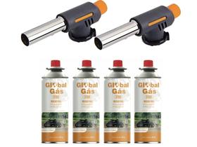 Kit 2 maçarico culinário automatico controle de chama + 4 refil gás butano 227g artesanato solda