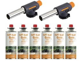 Kit 2 maçarico culinário automatico controle de chama + 6 refil gás butano 227g artesanato solda Kit 2 maçarico culinário automatico controle de chama + 6 refil gás butano 227g artesanato solda