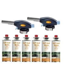Kit 2 maçarico culinário automático controle de chama + 6 refil gás butano artesanato solda Kit 2 maçarico culinário automático controle de chama + 6 refil gás butano artesanato solda