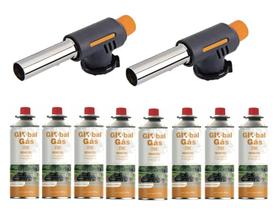 Kit 2 maçarico culinário automatico controle de chama + 8 refil gás butano 227g artesanato solda Kit 2 maçarico culinário automatico controle de chama + 8 refil gás butano 227g artesanato solda