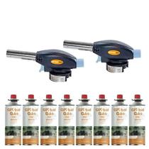 Kit 2 macarico gourmet gradite com controle de chama + 8 refil 227g campgás artesanato cozinha solda