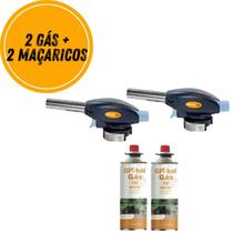 Kit 2 macarico gourmet grafite com controle de chama + 2 refil 227g campgás artesanato cozinha solda