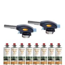 Kit 2 maçarico portatil com controle de chama - gt6019 + 8 recargas de gas cozinha solda artesanato Kit 2 maçarico portatil com controle de chama - gt6019 + 8 recargas de gas cozinha solda artesanato