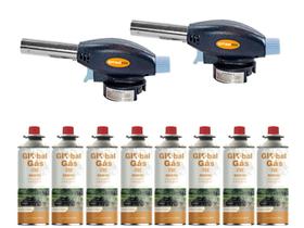 Kit 2 Maçaricos Portátil GT6019 Com Controlador de Chama + 8 Recargas de Gás