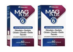 Kit 2 Mag Plus 6 Alto Teor De Magnésio 60 Cáps - Herbamed Kit 2 Mag Plus 6 Alto Teor De Magnésio 60 Cáps - Herbamed