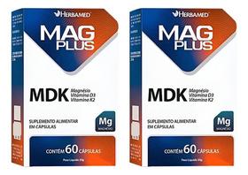Kit 2 Mag Plus Mdk Magnésio Vit D3 E Vit K2 60 Caps Herbamed Sabor Sem Sabor Sabor:Sem sabor