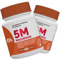 Kit 2 Magnésio 5M Puro Quelato Malato Taurato Bisglicitano Óxido Suplemento Alimentar 120 Cápsulas