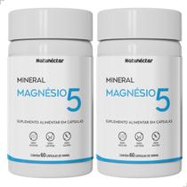 Kit 2 Magnésio 5x1 Malato Quelato Taurato Ascorbato Óxido 120 Caps