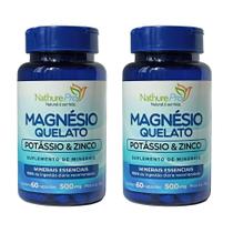 Kit 2 Magnésio Quelato Potássio e Zinco 60 Cápsulas 500mg - NathurePro